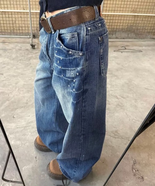 「MEMECLE」 デニムパンツ M ブルー レディース_画像5