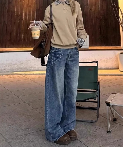 「MEMECLE」 デニムパンツ M ブルー レディース_画像8