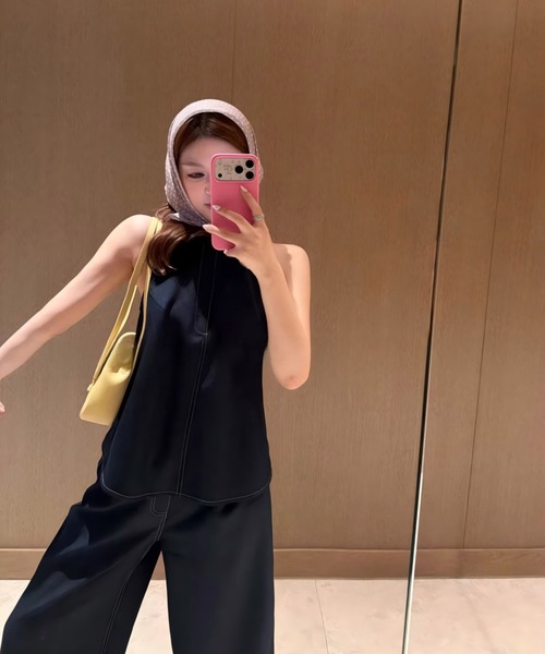 Aelina セットアップ ホルターネックデニムセットアップ レディース