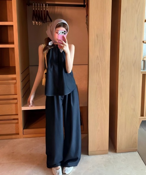 Aelina セットアップ ホルターネックデニムセットアップ レディース