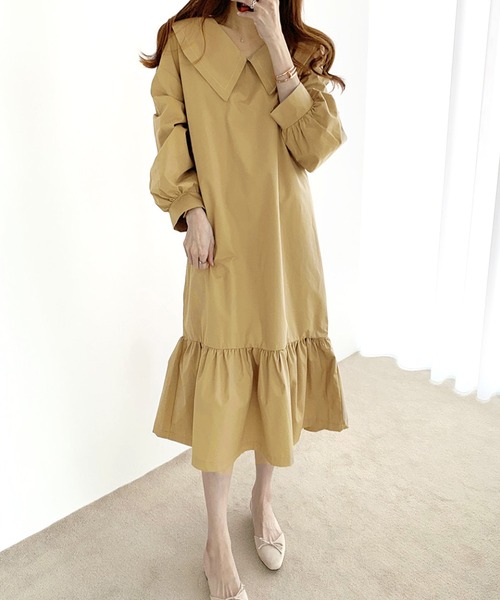 「Dewlily」 長袖ワンピース M ベージュ レディース_画像2