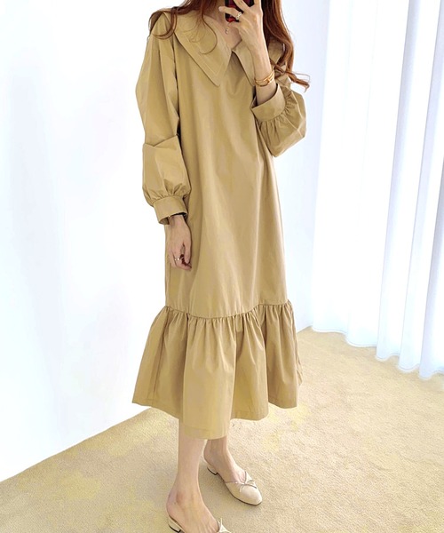 「Dewlily」 長袖ワンピース M ベージュ レディース_画像4