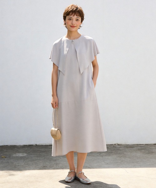 Sew loop ワンピース 夏 ケープ風衿ノースリーブAラインワンピース