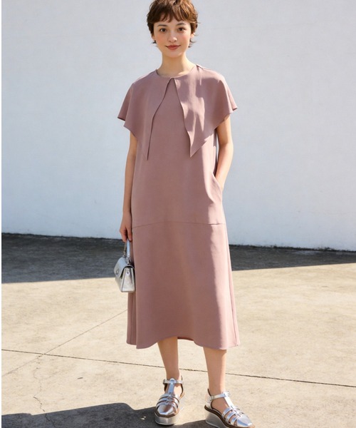 Sew loop ワンピース 夏 ケープ風衿ノースリーブAラインワンピース