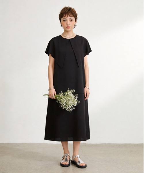 Sew loop ワンピース 夏 ケープ風衿ノースリーブAラインワンピース