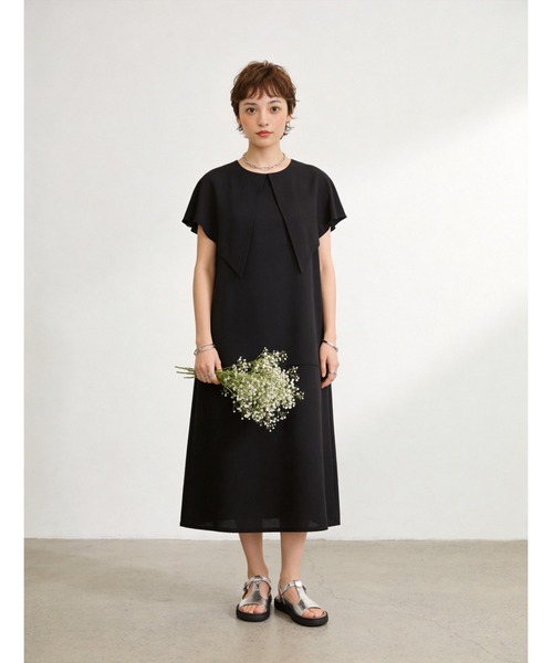 Sew loop ワンピース 夏 ケープ風衿ノースリーブAラインワンピース