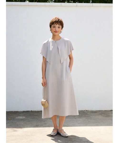 Sew loop ワンピース 夏 ケープ風衿ノースリーブAラインワンピース
