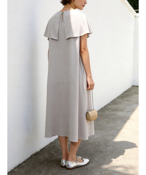 Sew loop ワンピース 夏 ケープ風衿ノースリーブAラインワンピース