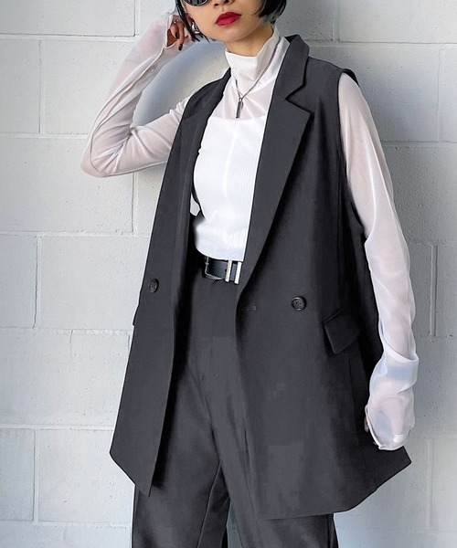 She's Closet セットアップ チェック柄フリンジジャガード深V