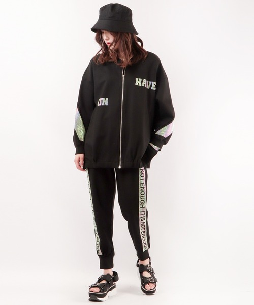 トレーナー スウェット BLACK JACKALL CROWN ポンチ ジルコンプリント BIGシルエット ブルゾン レディース LILL tシャツ 「23ss」サイドスリットハイポンチビッグ