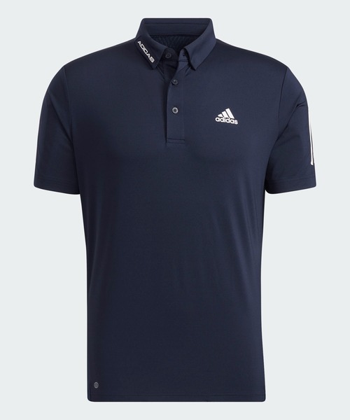 adidas - 【adidas GOLF/アディダス】3ストライプス半袖ポロシャツ・L・ネイビー adidas ポロシャツ スリーストライプス 半袖ストレッチボタン
