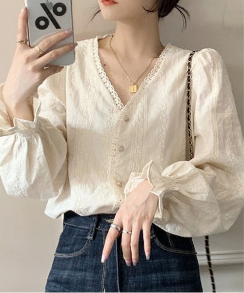 BLANC FICELLE ブラウス シャツ レース カシュクール シャツ 