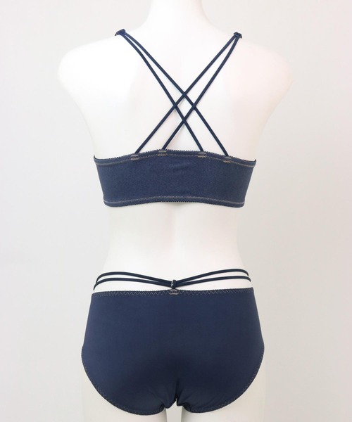ブラジャー ショーツセット 水着のようなデニムで楽しむバッククロス×フロントホックしっかり盛って、デコルテ美人 「クロスデニム」 ブラジャーショーツセ | fran de lingerie | 16