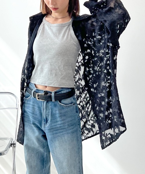 シャツ+ブラウス(長袖+七分) MEDI FROWER TATTOO SHEER TOP Ameri（アメリ）の「MEDI FLOWER TATTOO SHEER TOP（Tシャツ