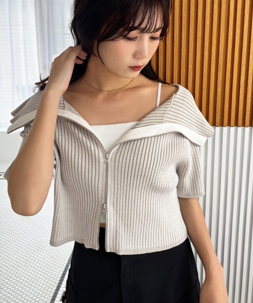 【美品】NICE CLAUP/レディース/ベスト/アイボリー/リブ/シンプル 美品】NICE CLAUP/レディース/ベスト/アイボリー/リブ/シンプル