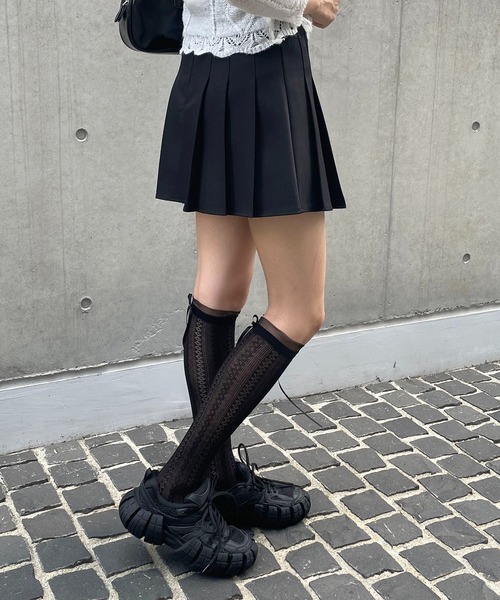 NOTKNOWING ベルトレザープリーツスカート 黒 ミニスカート ショート丈  