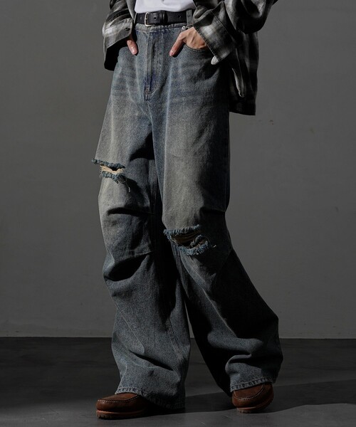 PUBLUX（パブリュクス） ジーンズ Damaged Straight Crash Denim