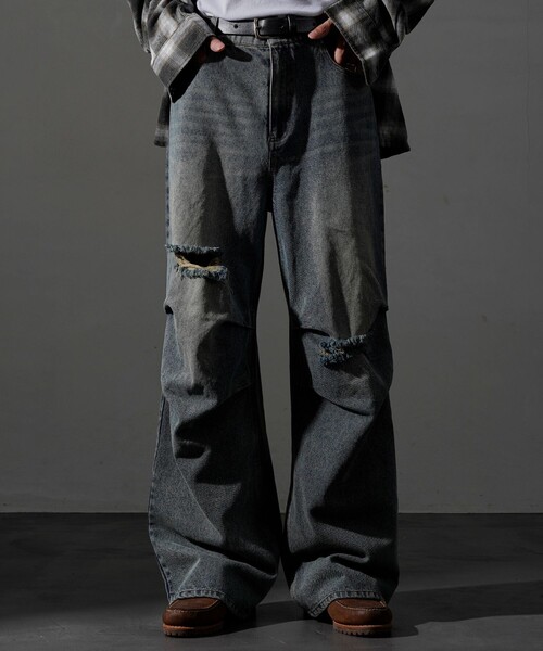 PUBLUX（パブリュクス） ジーンズ Damaged Straight Crash Denim