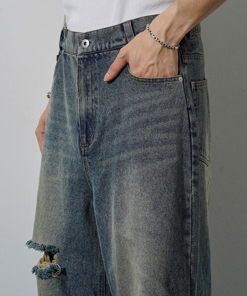 PUBLUX（パブリュクス） ジーンズ Damaged Straight Crash Denim