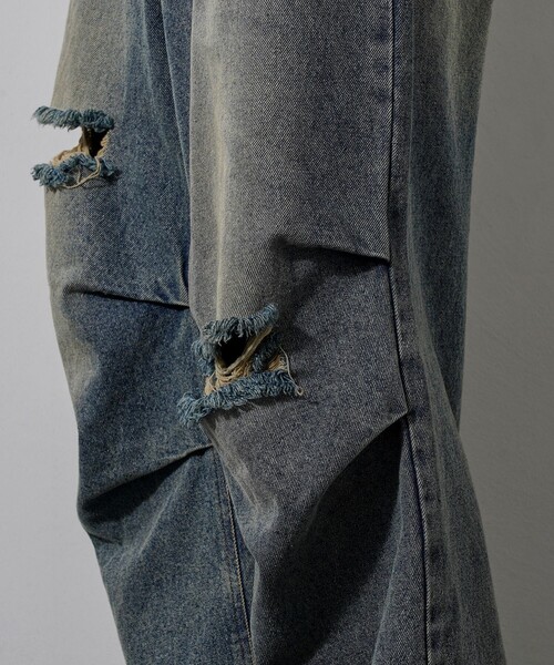 PUBLUX（パブリュクス） ジーンズ Damaged Straight Crash Denim