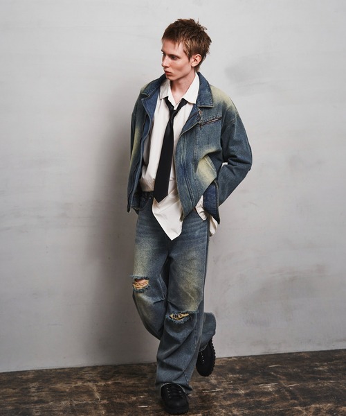 PUBLUX（パブリュクス） ジーンズ Damaged Straight Crash Denim