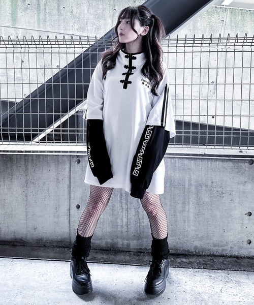 tシャツ フェイクレイヤード チャイナ デザイン トップス レディース メンズ Revo. tシャツ フェイクレイヤード チャイナ デザイン トップス