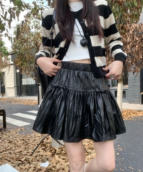 leinwande リボンスカート　黒 セール】Ribbon Tie Check Skirt（スカート）｜leinwande