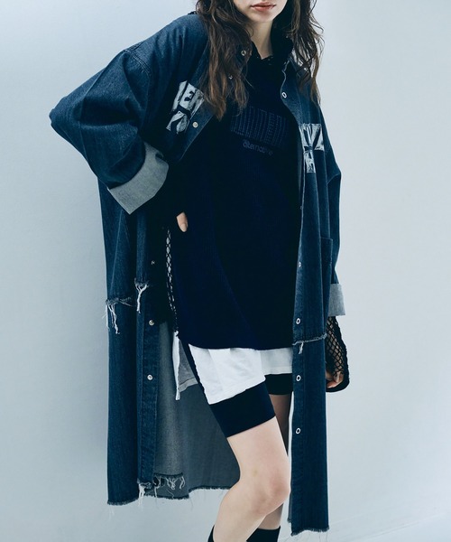 新品　ワンピース D1663 デニムロングシャツワンピース(M インディゴブルー