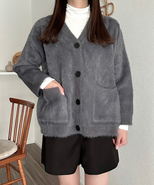Cham. カーディガン シャギーニットカーディガン レディース