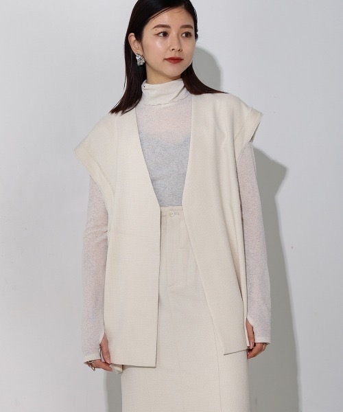 ベスト ジレ 「CIEL'AIR」FRINGE COLLARLESS GILET レディース
