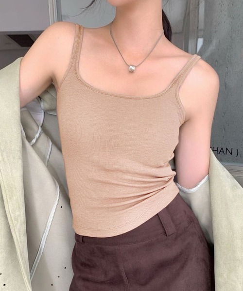 タンクトップ ノースリーブ カップ付きリブニットトップス レディース DAY CLOSET タンクトップ ノースリーブ レディース レイヤードで