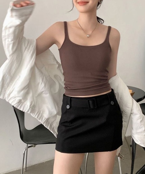タンクトップ ノースリーブ カップ付きリブニットトップス レディース DAY CLOSET タンクトップ ノースリーブ レディース レイヤードで
