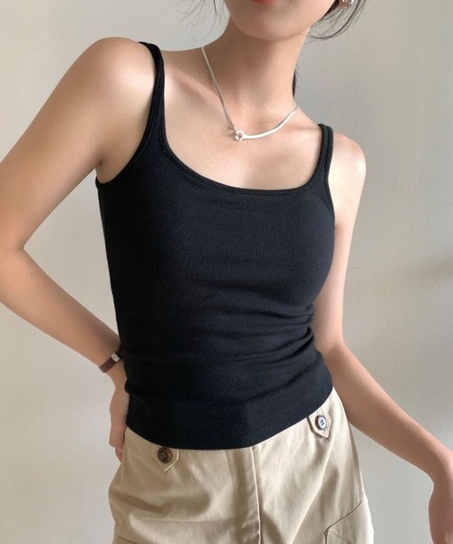 タンクトップ ノースリーブ カップ付きリブニットトップス レディース DAY CLOSET タンクトップ ノースリーブ レディース レイヤードで