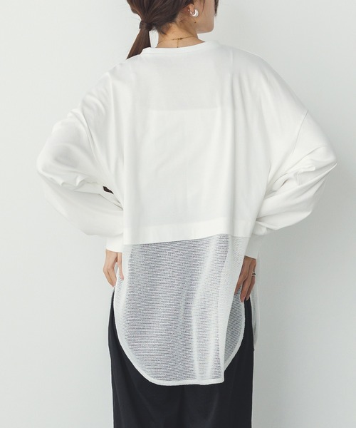 tシャツ メッシュドッキングプリントTシャツ レディース hunch tシャツ メッシュ ドッキングトップス レディース