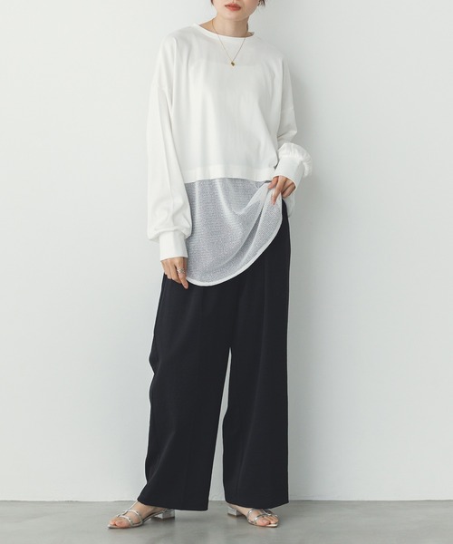 tシャツ メッシュドッキングプリントTシャツ レディース hunch tシャツ メッシュ ドッキングトップス レディース