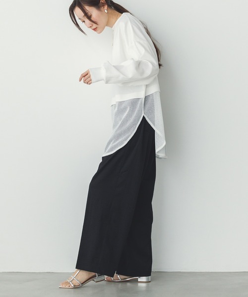 tシャツ メッシュドッキングプリントTシャツ レディース hunch tシャツ メッシュ ドッキングトップス レディース