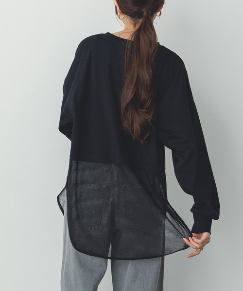 tシャツ メッシュドッキングプリントTシャツ レディース hunch tシャツ メッシュ ドッキングトップス レディース