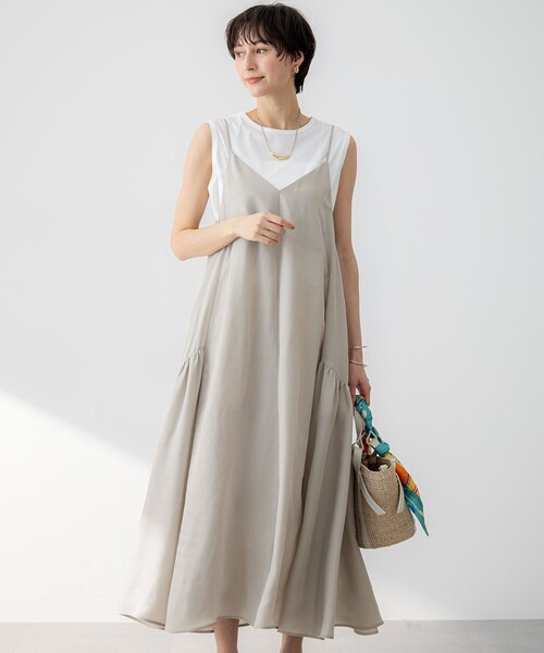 新品 23区【接触冷感性】フィブリルツイル キャミソールワンピース 46ブラック 杏さん着用/接触冷感性】フィブリルツイル キャミソールフレア