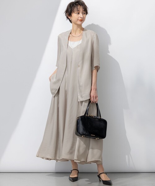 新品 23区【接触冷感性】フィブリルツイル キャミソールワンピース 46ブラック 23区｜【接触冷感性】フィブリルツイル キャミソールフレア