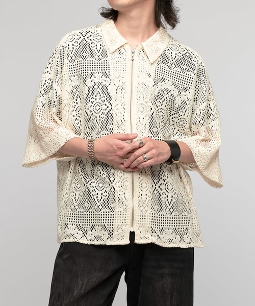 Lui's シャツ クロシェ編み半袖ZIPシャツ メンズ : ZOZOTOWN