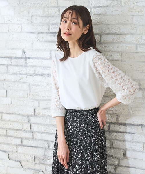 Honeys（ハニーズ） tシャツ 6分袖レース使いトップス レディース