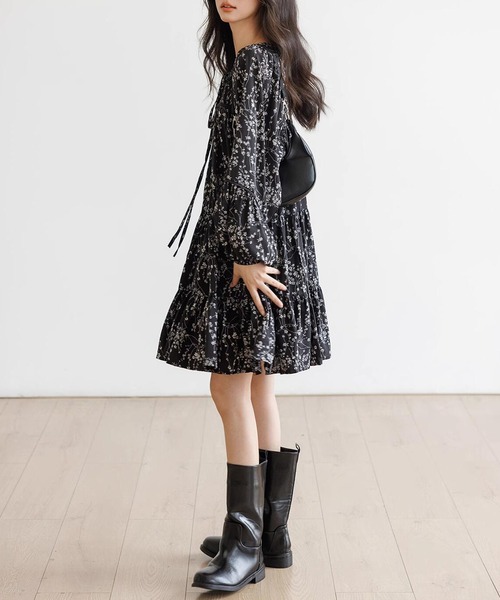 大人可愛いミニ˚✧₊キーリング ブラックcotton Princess DAY CLOSET ワンピース 「ミニ丈/Aライン/キーネックでデコルテ綺麗