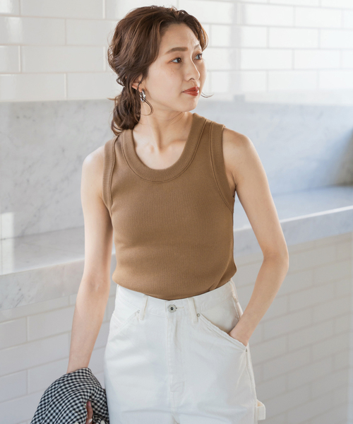 ★専用★【Spick & Span】リブニットタンク タンクトップ ホワイト Spick＆Span タンクトップ ノースリーブ 「追加」手洗い可 / 18G