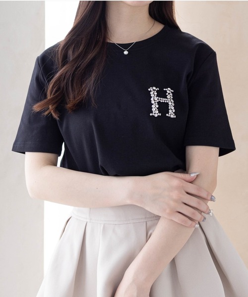 CLEAR BASIC tシャツ ビジューロゴ付きTシャツ「着回し力抜群