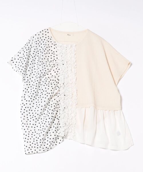 ブラウス シャツ ドッキングフリルドットブラウス ladies レディース