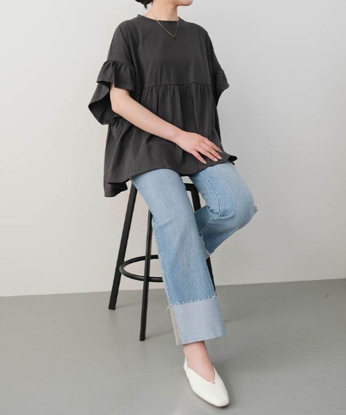 tシャツ 「華奢見え」ギャザースリーブカットソー レディース 華奢見え》ギャザースリーブカットソー | SHENERY(シーナリー
