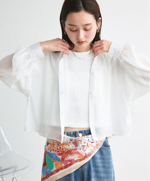 ad thie（アドティエ） ブラウス シャツ ショート丈シアーシャツ 半袖