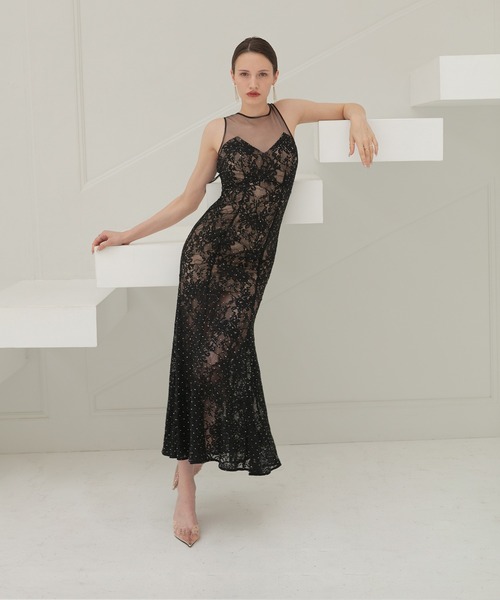 【美品】Lejaレースドレス ブラック Leja（レジャ） ドレス 「LEJA LUXE」レースストーンスパンコール