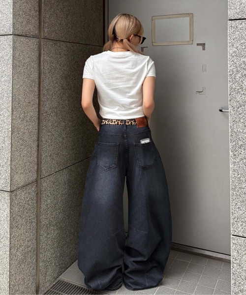 柔らかい ジーンズ レディース メンズ ワイドカーブカラーデニム パンツ