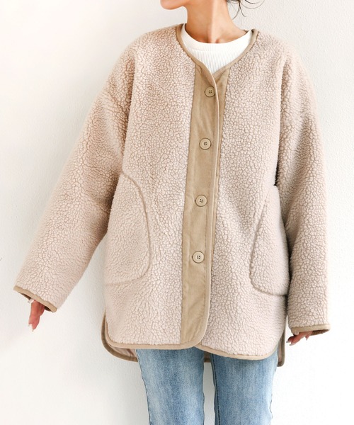 「andme」 ノーカラーコート S ライトベージュ レディース_画像3